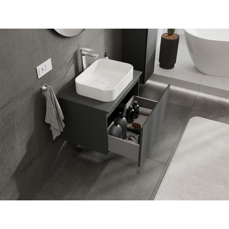 Mexen Orio bathroom vanity unit 70 cm, 1 drawer, matte graphite - 91A10-07047-1-BF66