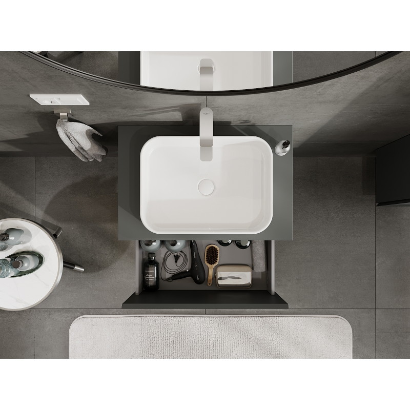 Mexen Orio bathroom vanity unit 70 cm, 1 drawer, matte graphite - 91A10-07047-1-BF66