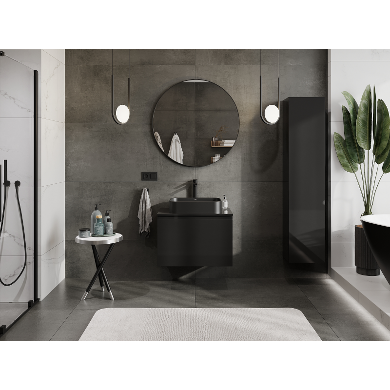 Mexen Orio badrumsskåp under tvättställ 70 cm, 1 låda, svart högglans - 91A10-07047-1-BF70