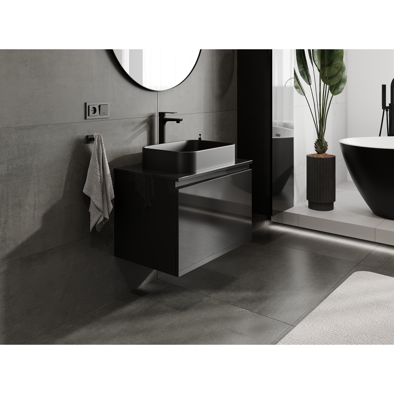 Mexen Orio badkamerkast onder wastafel 70 cm, 1 lade, zwarte hoogglans - 91A10-07047-1-BF70
