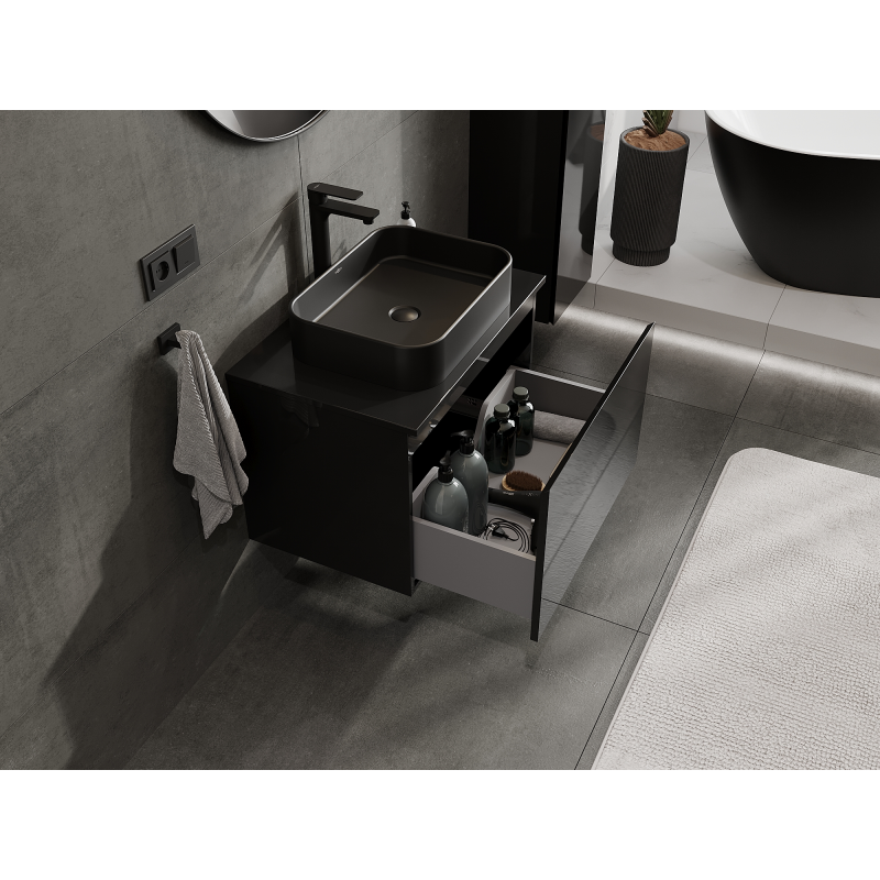 Mexen Orio armário de casa de banho sob lavatório 70 cm, 1 gaveta, preto brilhante - 91A10-07047-1-BF70