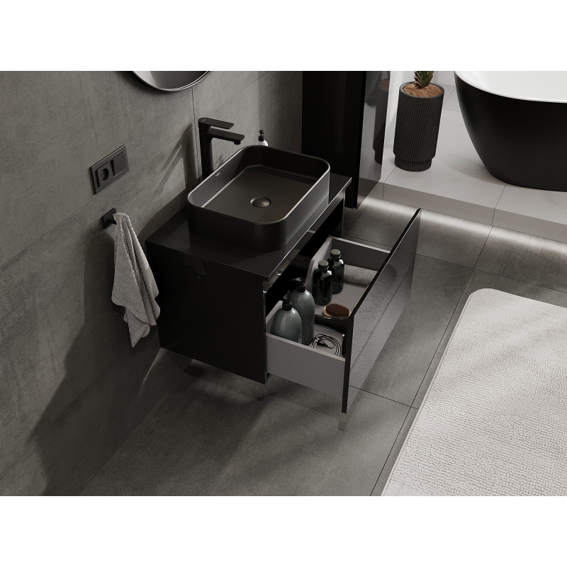 Mexen Orio bathroom cabinet for washbasin 70 cm, 1 drawer, black gloss - 91A10-07047-1-BF70
