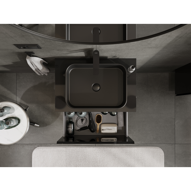 Mexen Orio badrumsskåp under tvättställ 70 cm, 1 låda, svart högglans - 91A10-07047-1-BF70