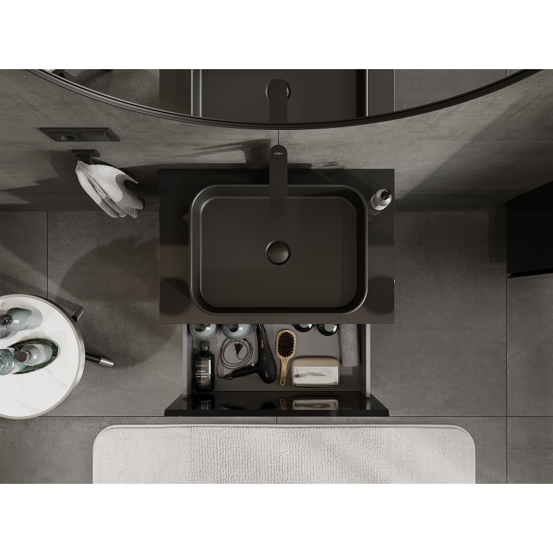 Mexen Orio kopalniška omarica spodnja za umivalnik 70 cm, 1 predal, črna sijaj - 91A10-07047-1-BF70