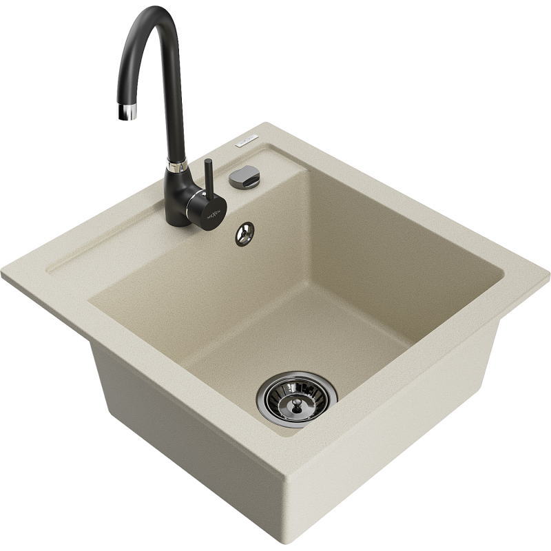 Mexen Vito fregadero de granito de 1 cubeta con grifo de cocina Telma, beige - 6503-69-670200-70
