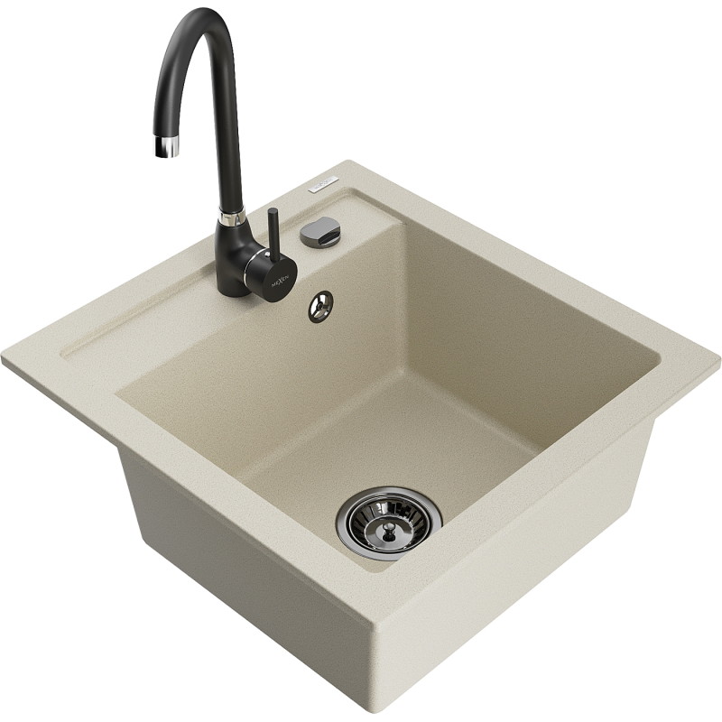 Mexen Vito fregadero de granito de 1 seno con grifo de cocina Telma, beige - 6503-69-670200-70