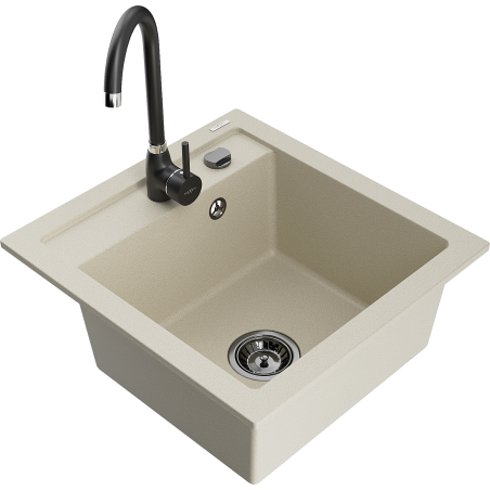 Mexen Vito évier en granit 1 bac avec robinet de cuisine Telma, beige - 6503-69-670200-70