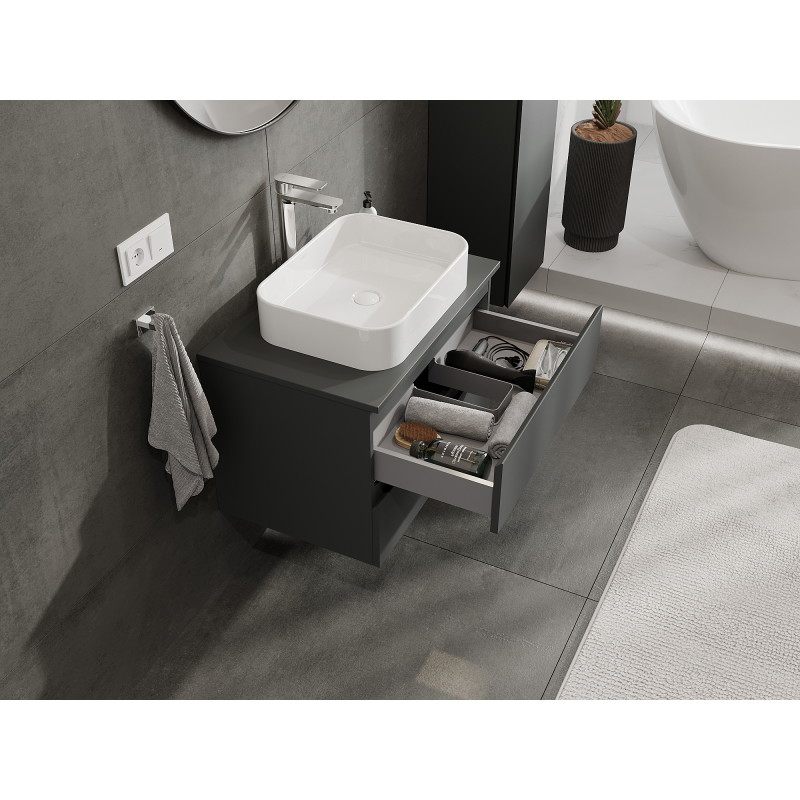 Mexen Orio bathroom cabinet under sink 70 cm, 2 drawers, matte graphite - 91A10-07047-2-BFF66