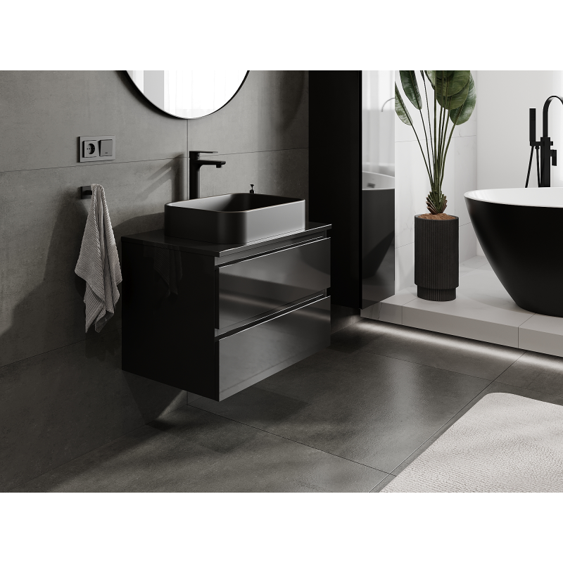 Mexen Orio badrumsskåp under tvättställ 70 cm, 2 lådor, svart glans - 91A10-07047-2-BFF70