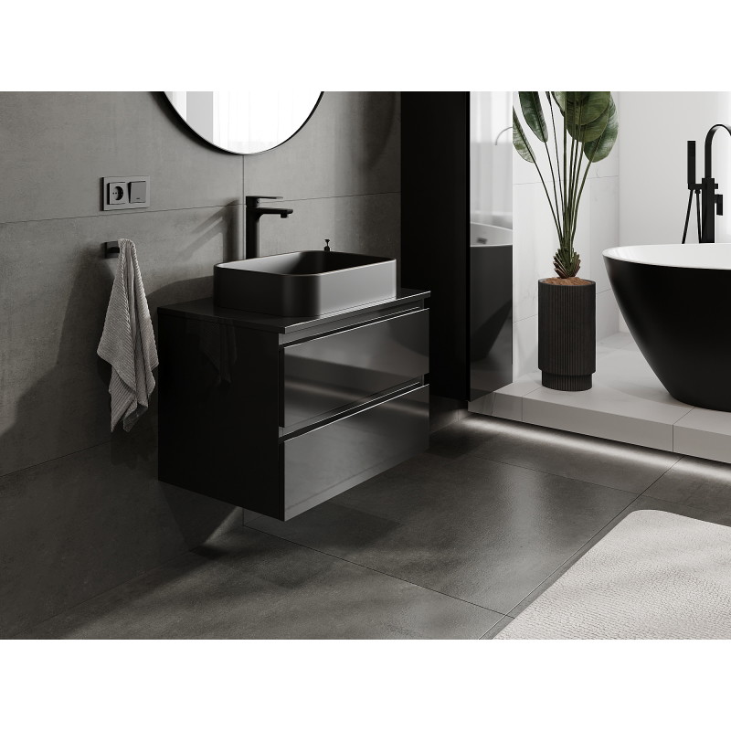 Mexen Orio bathroom cabinet for washbasin 70 cm, 2 drawers, black gloss - 91A10-07047-2-BFF70