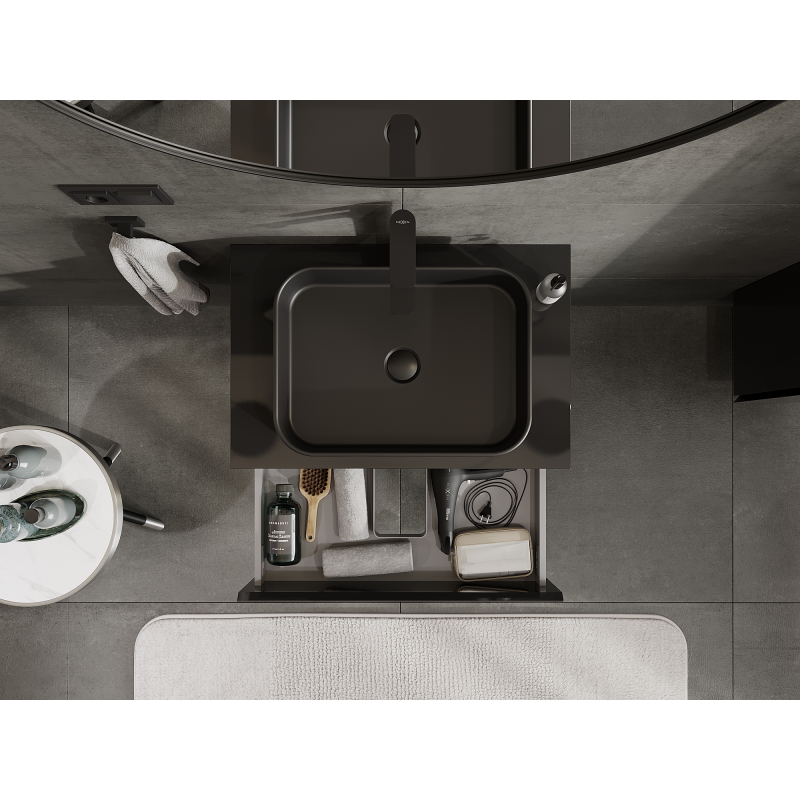 Mexen Orio badrumsskåp under tvättställ 70 cm, 2 lådor, svart glans - 91A10-07047-2-BFF70