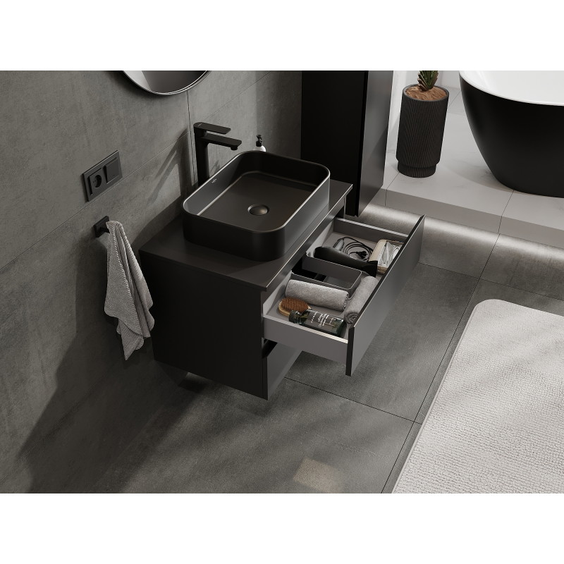 Mexen Orio bathroom cabinet for washbasin 70 cm, 2 drawers, matte black - 91A10-07047-2-BFF71
