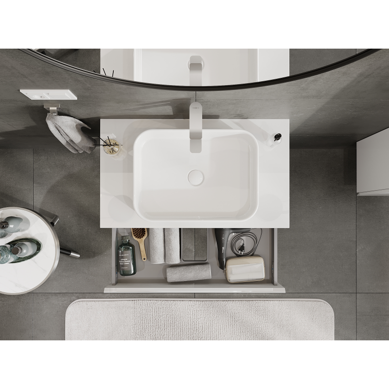 Mexen Orio Badezimmerschrank für Waschbecken 80 cm, 1 Schublade, weiß glänzend - 91A10-08023-1-BF00