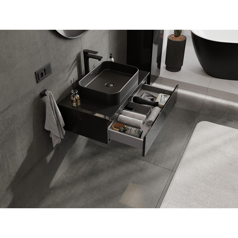 Mexen Orio mueble de baño bajo lavabo de 80 cm, 1 cajón, negro brillo - 91A10-08023-1-BF70
