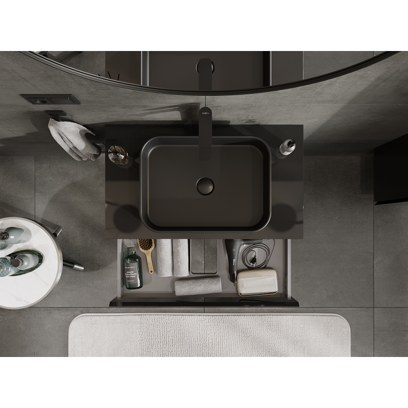 Mexen Orio vannas istabas skapis zem izlietnes 80 cm, 1 atvilktne, melns spīdums - 91A10-08023-1-BF70