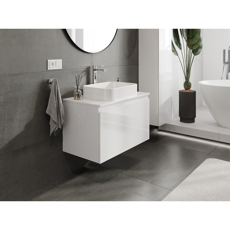 Mexen Orio bathroom vanity unit 80 cm, 1 drawer, white gloss - 91A10-08047-1-BF00