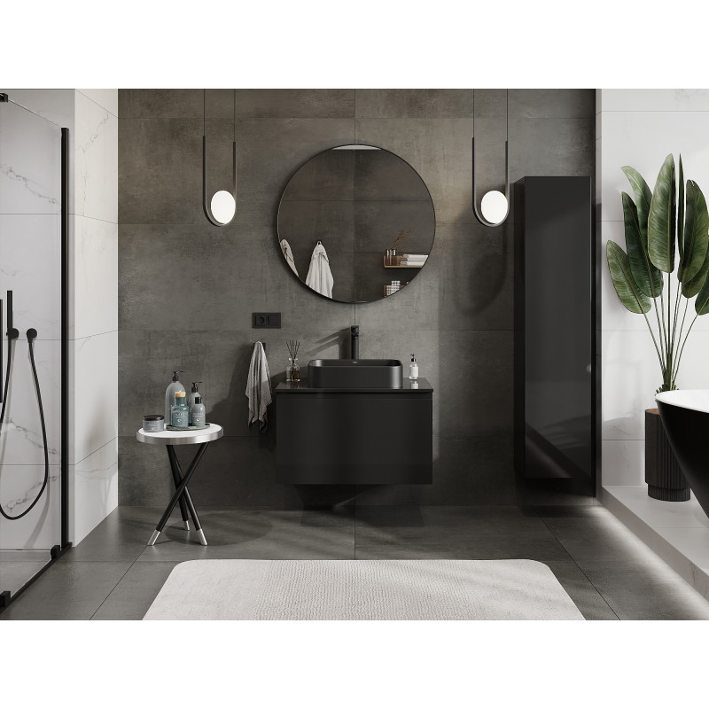 Mexen Orio bathroom cabinet for sink 80 cm, 1 drawer, black gloss - 91A10-08047-1-BF70