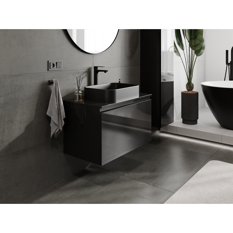 Mexen Orio meuble de salle de bain sous lavabo 80 cm, 1 tiroir, noir brillant - 91A10-08047-1-BF70
