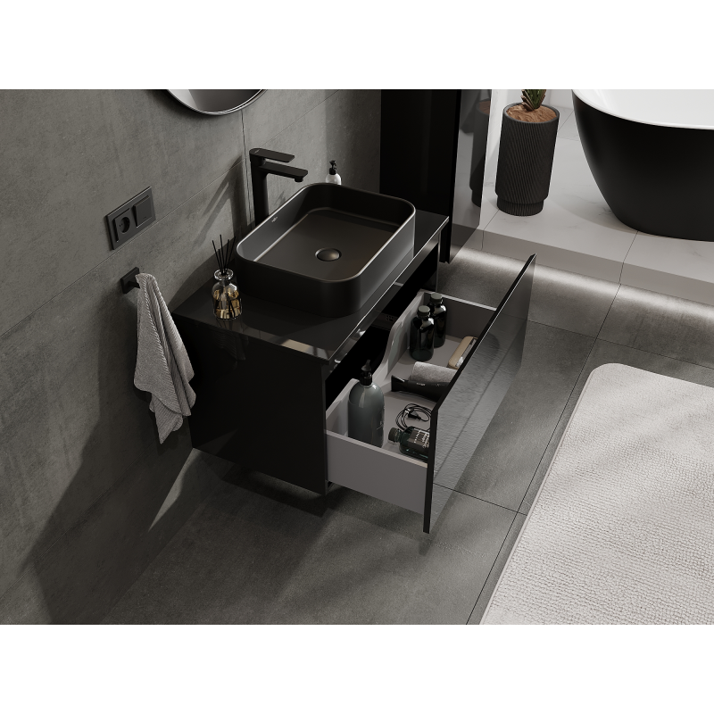 Mexen Orio badkamerkast voor wastafel 80 cm, 1 lade, zwart glans - 91A10-08047-1-BF70