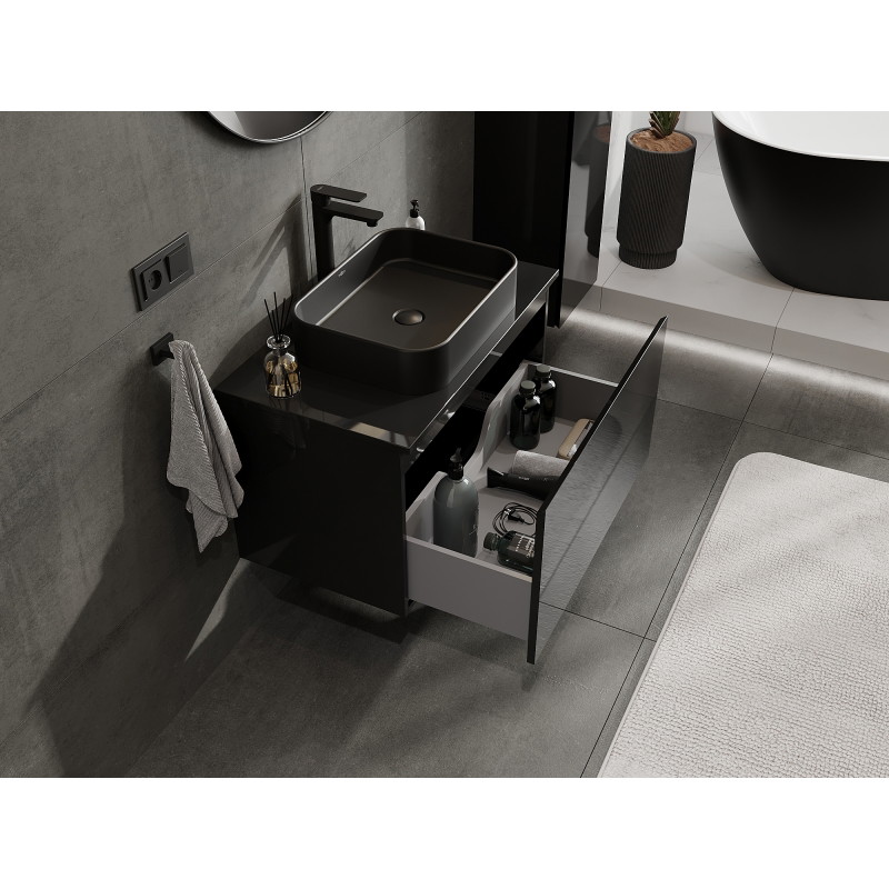 Mexen Orio bathroom cabinet for sink 80 cm, 1 drawer, black gloss - 91A10-08047-1-BF70