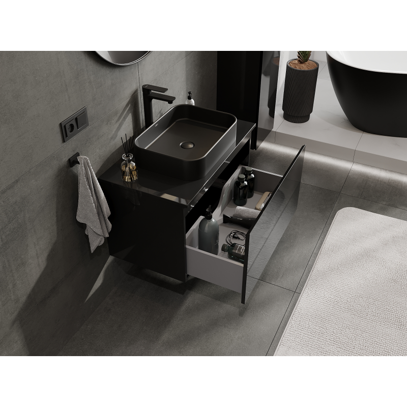 Mexen Orio kylpyhuonekaappi pesualtaan alle 80 cm, 1 laatikko, musta kiiltävä - 91A10-08047-1-BF70