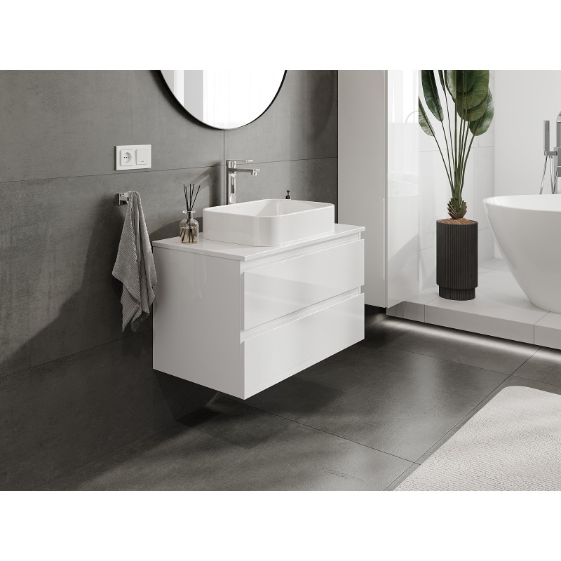Mexen Orio bathroom cabinet under sink 80 cm, 2 drawers, white gloss - 91A10-08047-2-BFF00