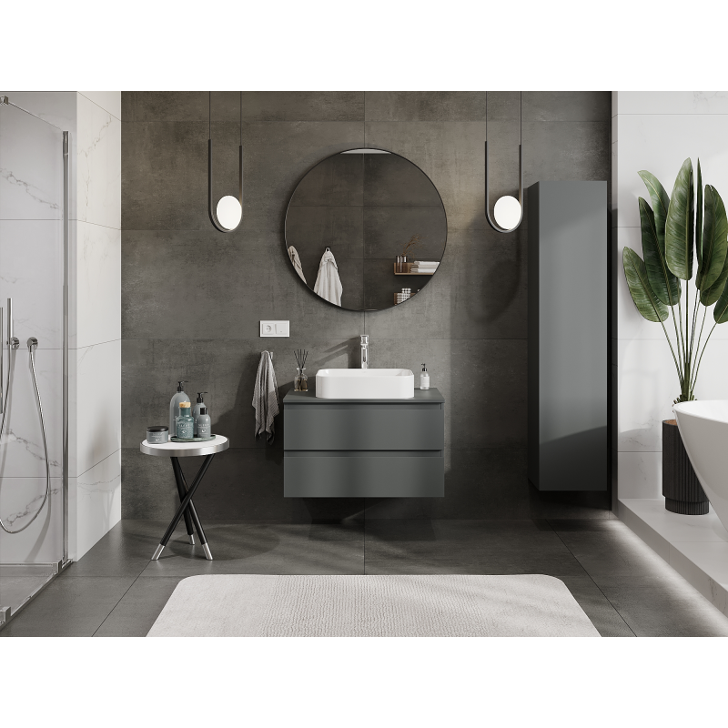 Mexen Orio armadietto da bagno sottolavabo 80 cm, 2 cassetti, grafite opaco - 91A10-08047-2-BFF66