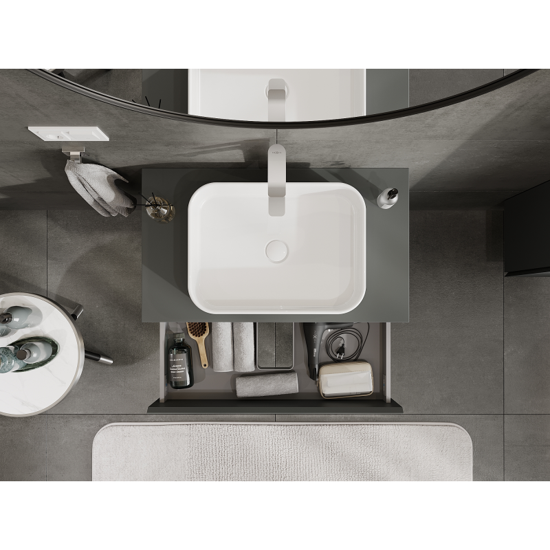 Mexen Orio vannas istabas izlietnes skapis 80 cm, 2 atvilktnes, grafīta matējums - 91A10-08047-2-BFF66