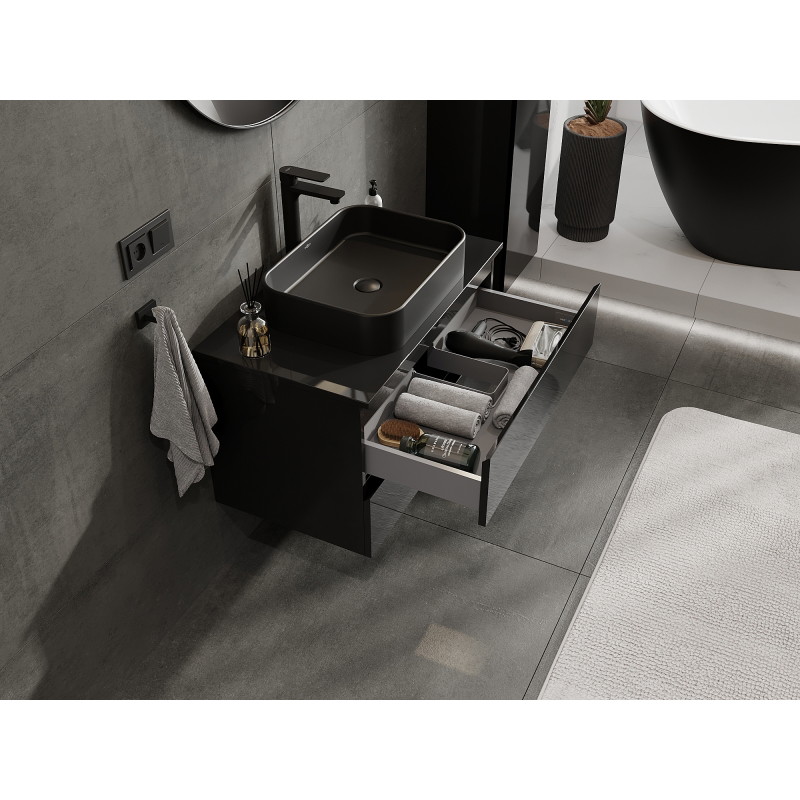 Mexen Orio bathroom cabinet under-sink 80 cm, 2 drawers, black gloss - 91A10-08047-2-BFF70