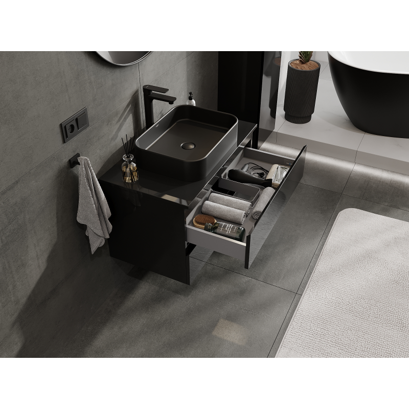 Mexen Orio móvel de casa de banho para lavatório 80 cm, 2 gavetas, preto brilho - 91A10-08047-2-BFF70