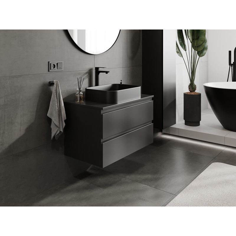 Mexen Orio bathroom cabinet 80 cm, 2 drawers, black matte - 91A10-08047-2-BFF71