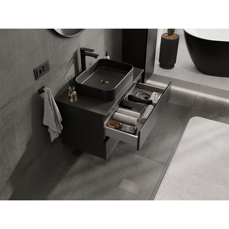 Mexen Orio bathroom cabinet 80 cm, 2 drawers, black matte - 91A10-08047-2-BFF71