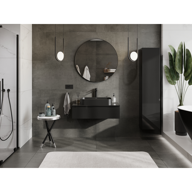 Mexen Orio armário de casa de banho para lavatório 90 cm, 1 gaveta, preto brilhante - 91A10-09023-1-BF70