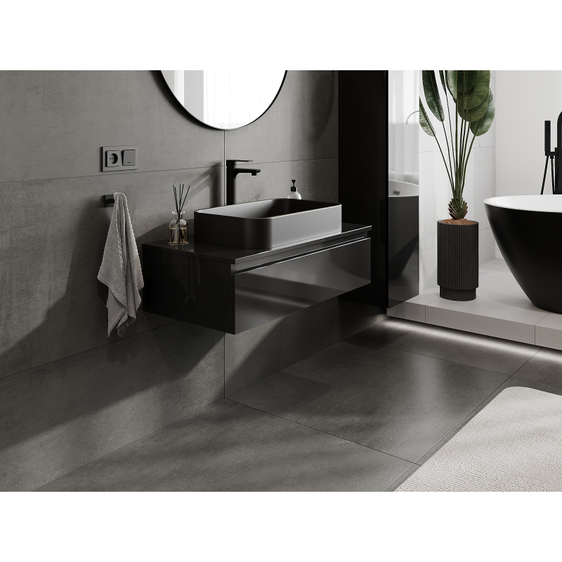 Mexen Orio armário de casa de banho para lavatório 90 cm, 1 gaveta, preto brilhante - 91A10-09023-1-BF70