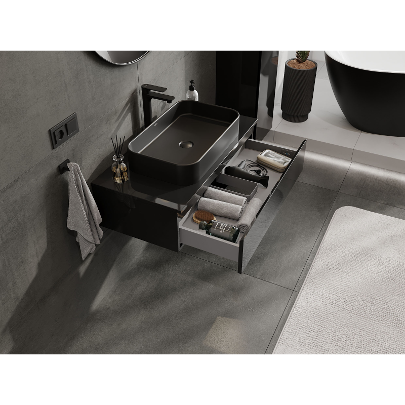 Mexen Orio armário de casa de banho para lavatório 90 cm, 1 gaveta, preto brilhante - 91A10-09023-1-BF70