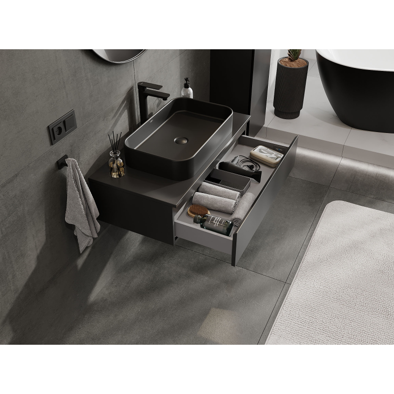 Mexen Orio 90 cm leveä kylpyhuonekaappi pesualtaan alle, 1 laatikko, musta matta - 91A10-09023-1-BF71