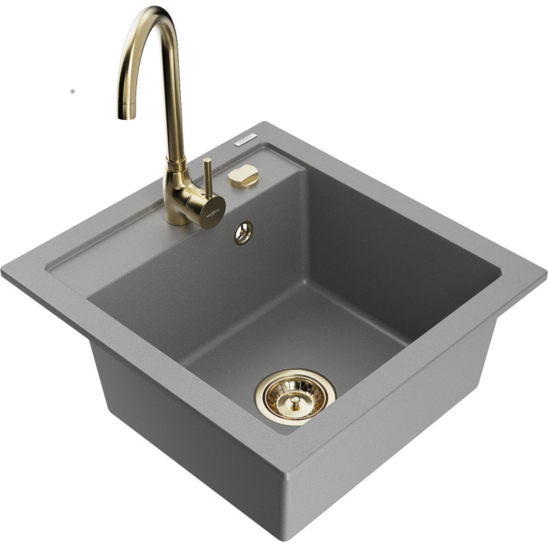Mexen Vito fregadero de granito de 1 cubeta con grifo de cocina Telma, gris - 6503-71-670200-50