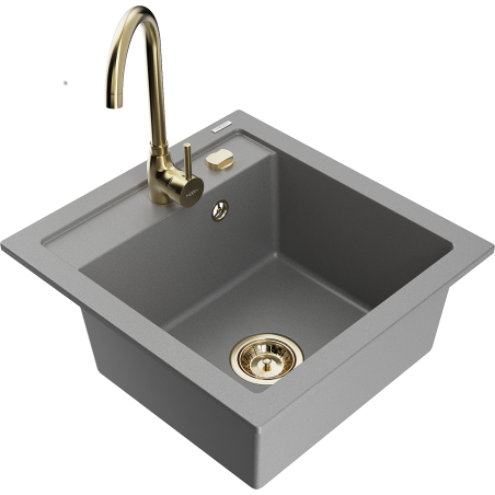 Mexen Vito Granitspüle 1-Becken mit Küchenarmatur Telma, grau - 6503-71-670200-50