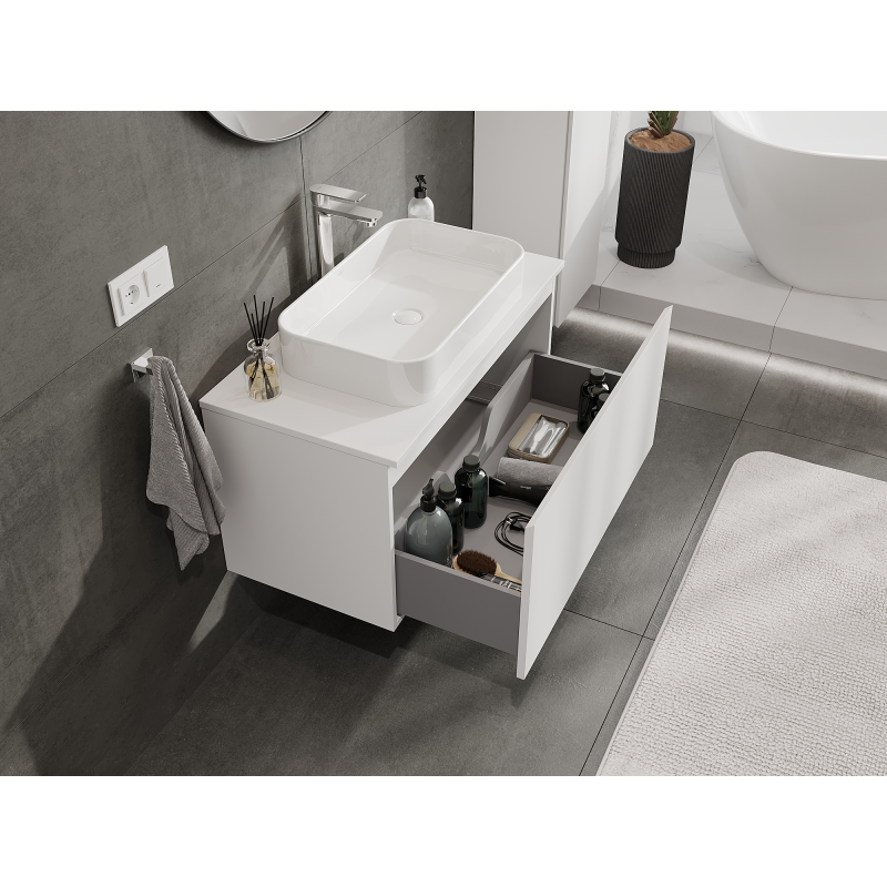 Mexen Orio mobile da bagno sospeso 90 cm, 1 cassetto, bianco opaco - 91A10-09047-1-BF01