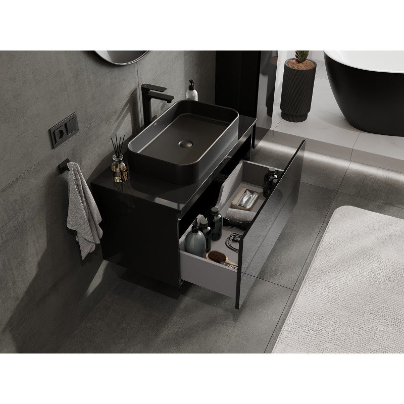 Mexen Orio bathroom cabinet for washbasin 90 cm, 1 drawer, black gloss - 91A10-09047-1-BF70