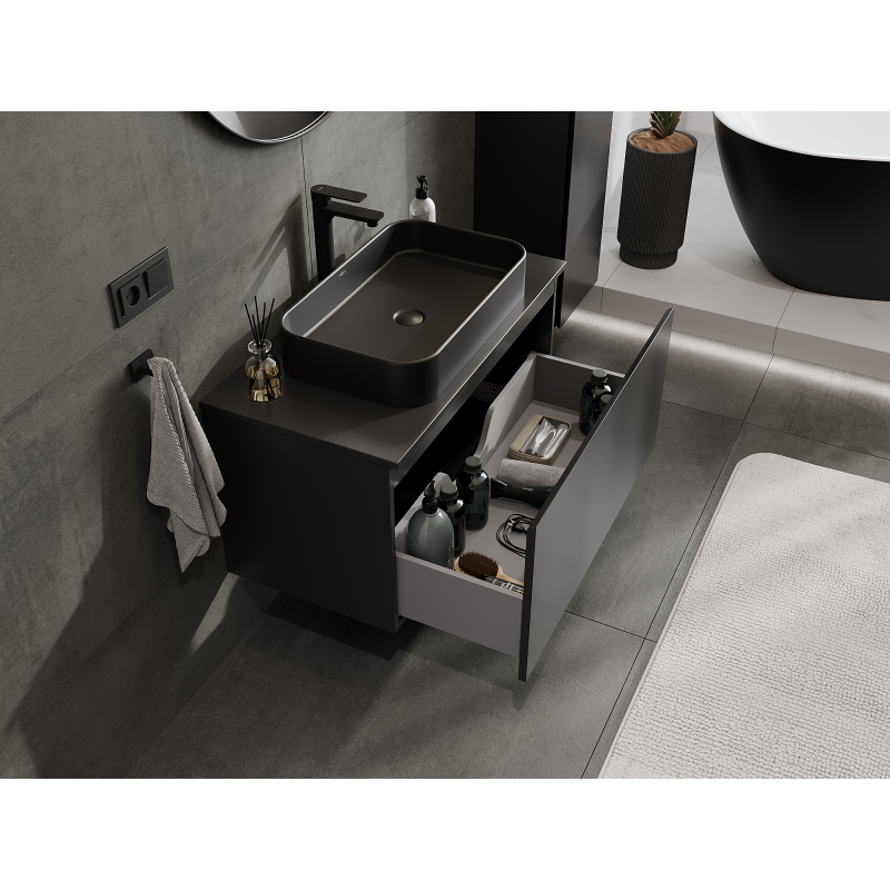 Mexen Orio kylpyhuonekaappi pesualtaan alle 90 cm, 1 laatikko, musta matta - 91A10-09047-1-BF71
