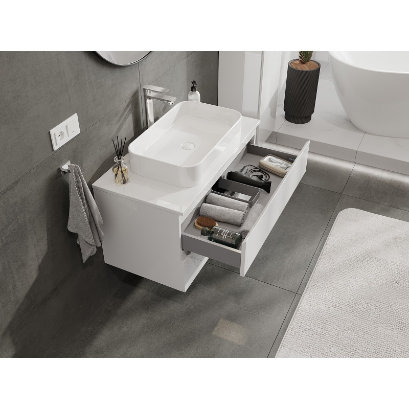 Mexen Orio bathroom cabinet under-sink 90 cm, 2 drawers, white gloss - 91A10-09047-2-BFF00