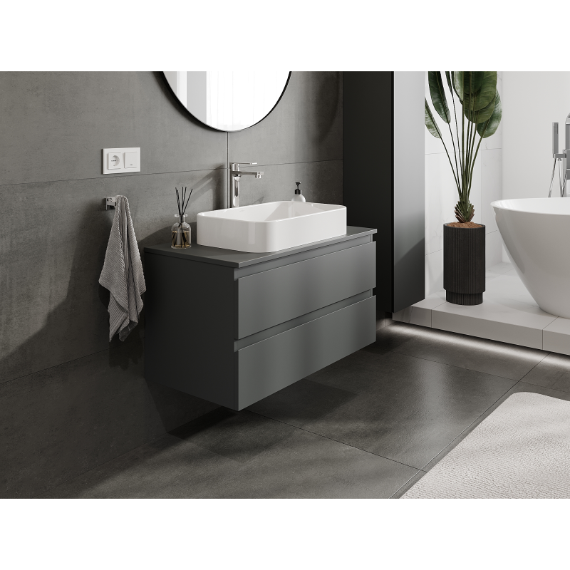 Mexen Orio Badezimmerschrank für Waschbecken 90 cm, 2 Schubladen, Graphit matt - 91A10-09047-2-BFF66