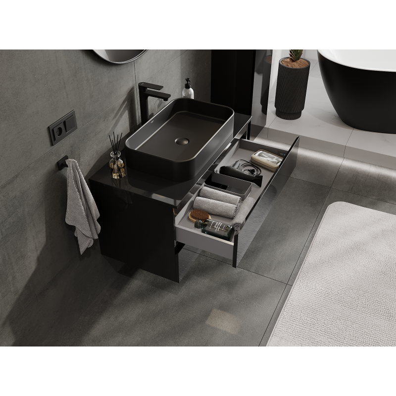 Mexen Orio badkamerkastje voor wastafel 90 cm, 2 laden, zwart glans - 91A10-09047-2-BFF70