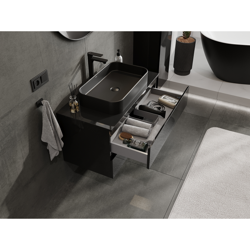 Mexen Orio meuble de salle de bains sous vasque 90 cm, 2 tiroirs, noir brillant - 91A10-09047-2-BFF70
