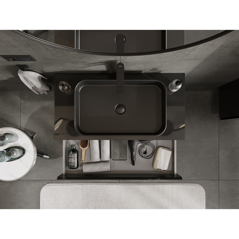 Mexen Orio badkamerkastje voor wastafel 90 cm, 2 laden, zwart glans - 91A10-09047-2-BFF70