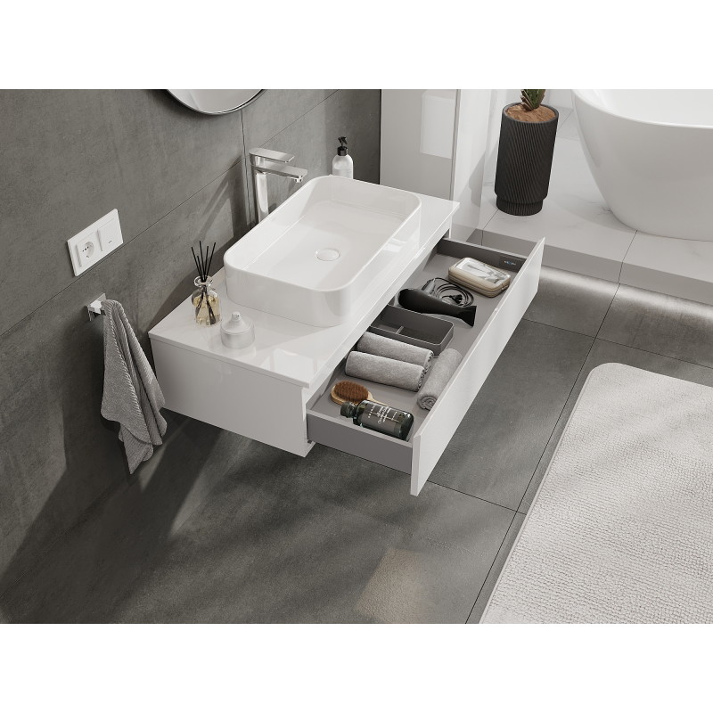 Mexen Orio 100 cm bathroom cabinet, 1 drawer, white gloss - 91A10-10023-1-BF00