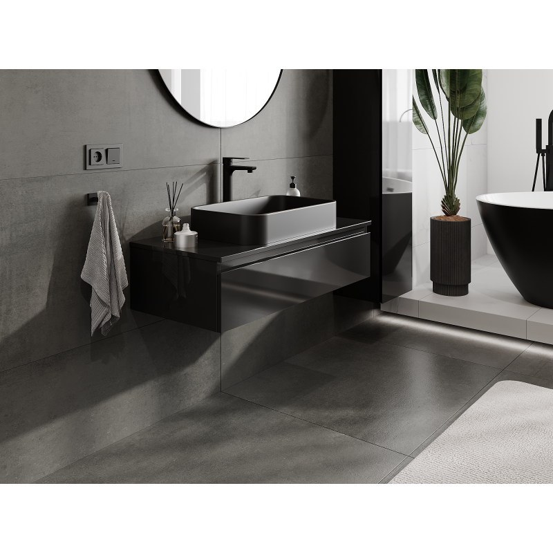 Mexen Orio meuble de salle de bain sous lavabo 100 cm, 1 tiroir, noir brillant - 91A10-10023-1-BF70