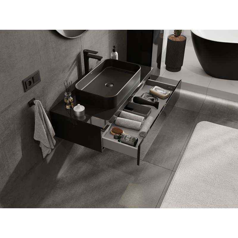 Mexen Orio meuble de salle de bain sous lavabo 100 cm, 1 tiroir, noir brillant - 91A10-10023-1-BF70