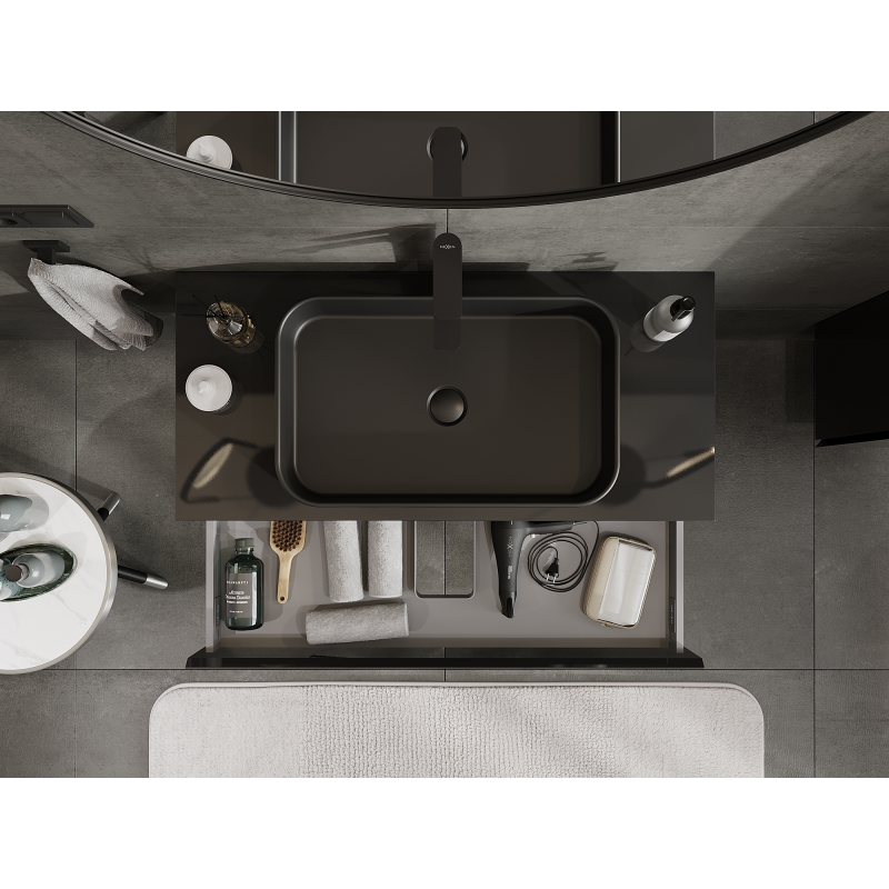 Mexen Orio vannas istabas skapītis zem izlietnes 100 cm, 1 atvilktne, melns spīdīgs - 91A10-10023-1-BF70